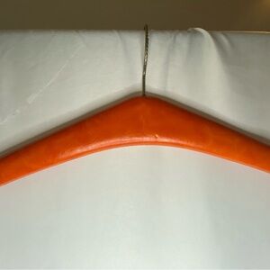 5 padded coloured Wooden Clothes Hangers 1950s orange, green, black, red yellow